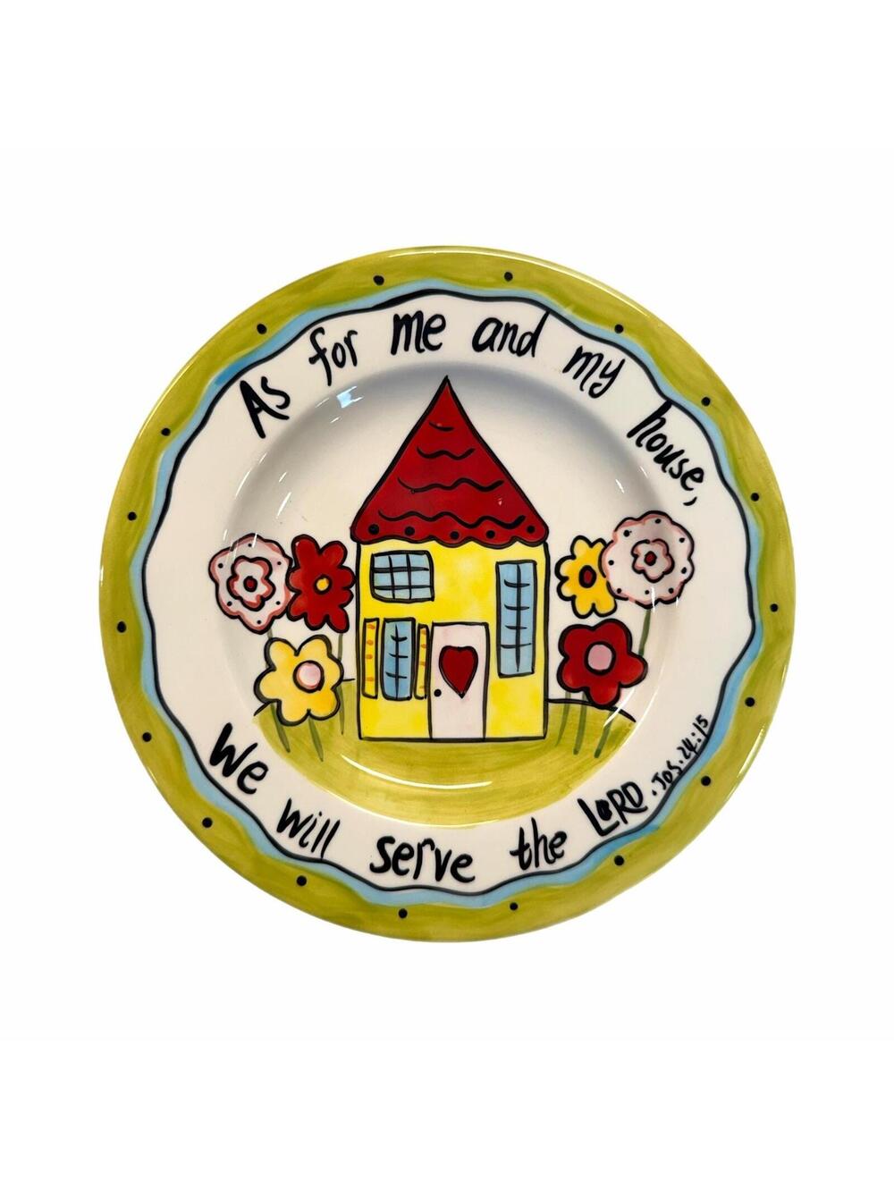 Vintage Whimsical Grace Joshua 24:15 Bible Verse Hand-Painted 8” Ceramic Plate